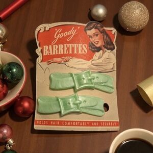 Vintage TILCO Green Glitter Lucite Hair Barrettes – 1940s NOS Pair